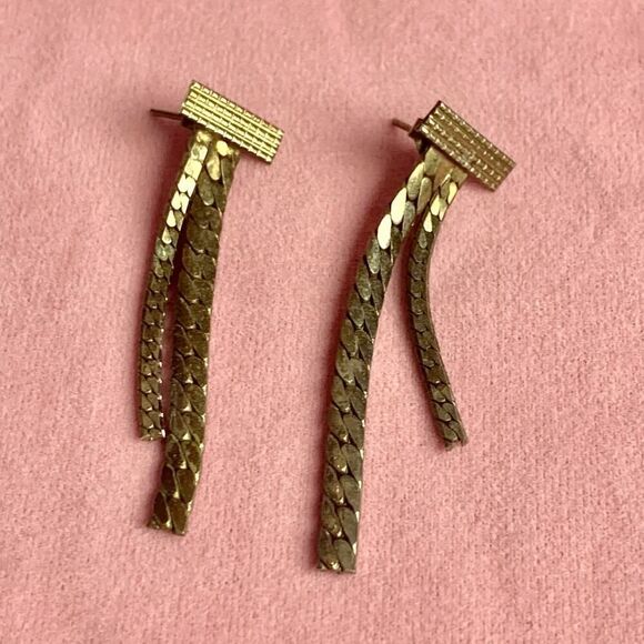 Pierced Patterned Drop Earrings, in Silverplate, Vintage, Unmarked - Picture 1 of 2
